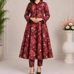 Digital print A line frock with strait paints