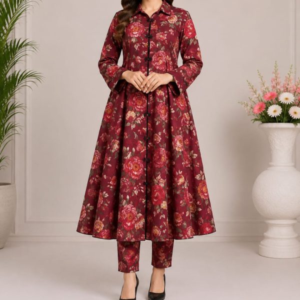 Digital print A line frock with strait paints