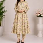 Digital print A line frock with strait paints