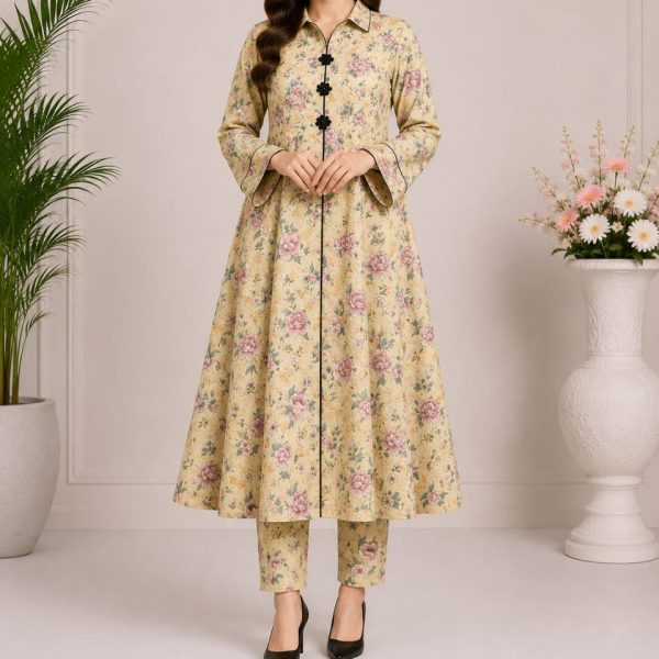 Digital print A line frock with strait paints