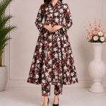 Digital print A line frock with strait paints