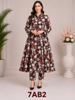 Digital print A line frock with strait paints