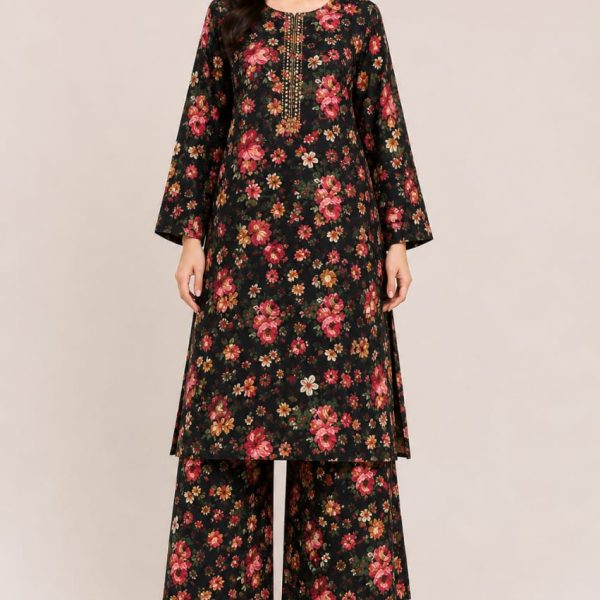 Digital printed long shirt with straight Trouser