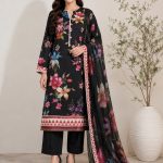 Digital Printed shirt with Plain Trouser on Dorya Lawn