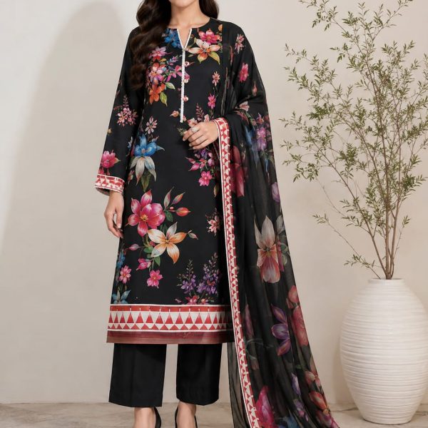 Digital Printed shirt with Plain Trouser on Dorya Lawn