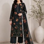 Digital Printed shirt with Plain Trouser on Dorya Lawn