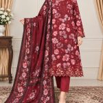 Digital Printed shirt Embroidered neck & border with Plain Trouser on Dorya Lown