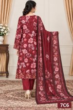 Digital Printed shirt Embroidered neck & border with Plain Trouser on Dorya Lown - Image 2