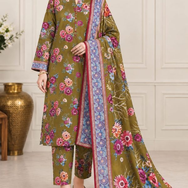 Digital Printed Allover suit on Dorya Lown with shafun dubbata