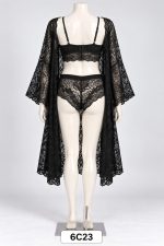 Red Net & Lace Nightwear set with Robe - Image 2