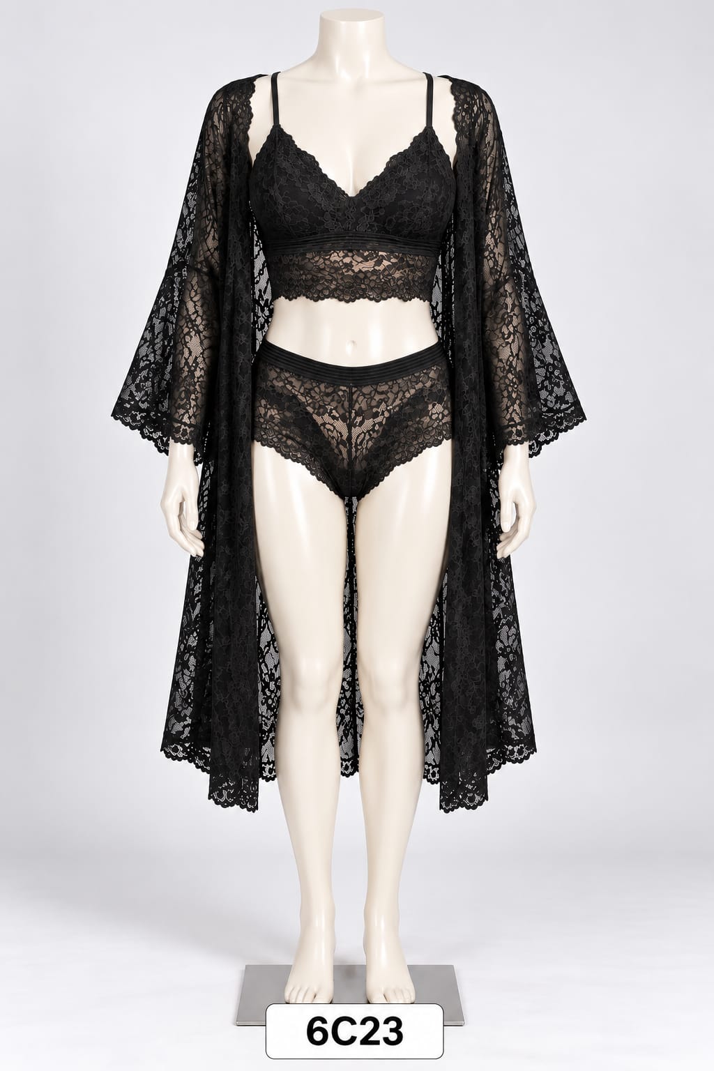 WhatsApp Image 2026-09-06 at 1.09.09 PM Red Net & Lace Nightwear set with Robe - Image 1
