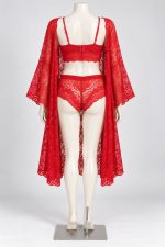 Red Net & Lace Nightwear set with Robe - Image 2
